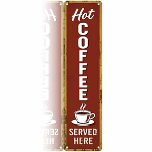 Funny Hot Coffee Metal Sign "HOT COFFEE SERVED HERE" Retro Wall Art & Home Decoration, Wall Decor & Bedroom Decor for Kitchen, 4×16 Inch Aluminum, Vintage Rustic Style, Ideal Gift for Coffee Lovers & Cafe Decor Fans