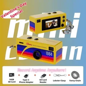 Creative Mini Portable Thumb Pocket Keychain Digital Camera with Flash, 130 Degree Wide Angle Lens, Includes 16GB Memory Card, Keychain Video Camera