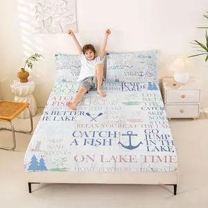 Nautical Anchor Bedding Set,Boating Lover Bed Sheet Set Adult Room Decor,Outdoor Adventure Fitted Sheet Lake House Style Bed Cover,White