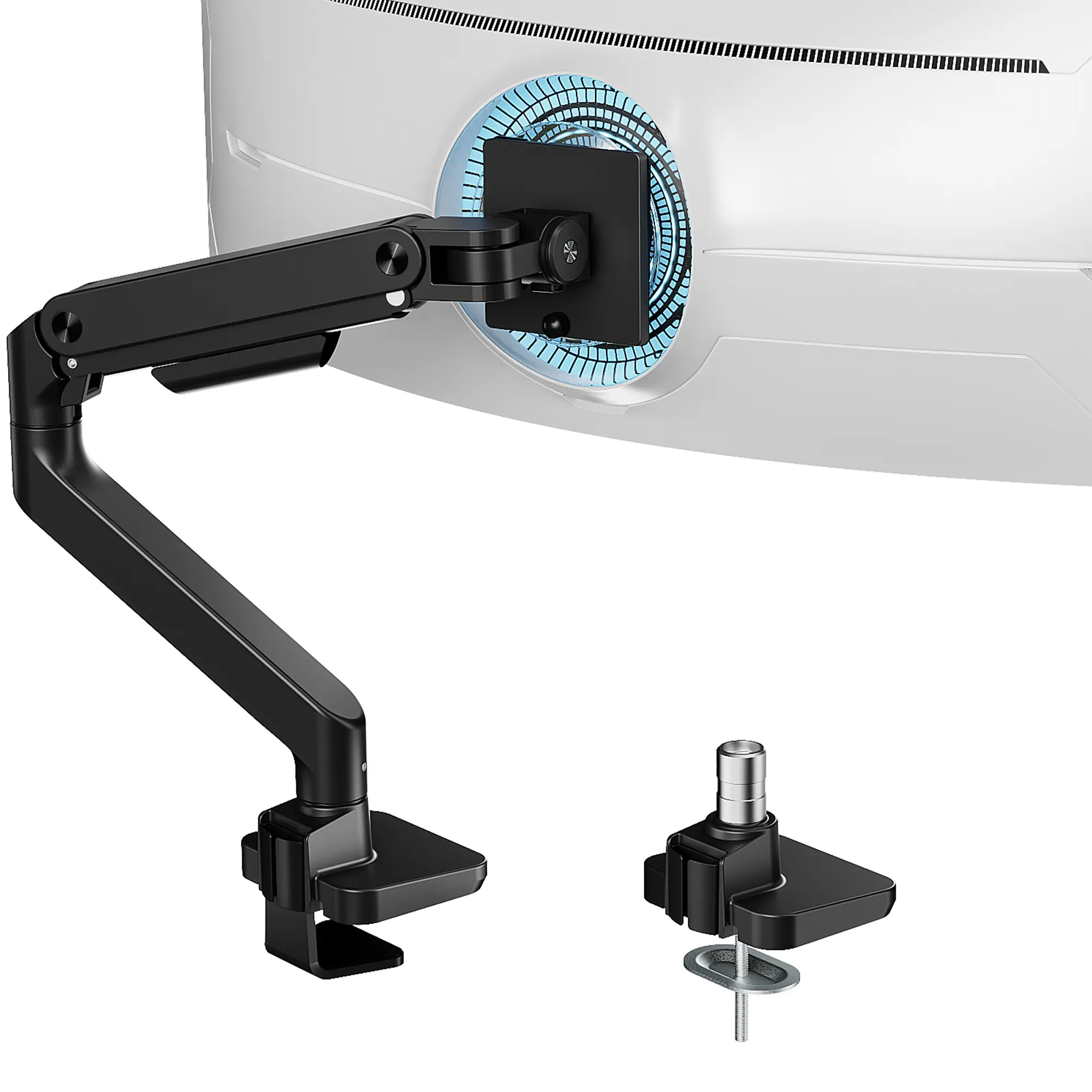 ARES WING Ultrawide Monitor Arm - Heavy-Duty Gas Spring Adjustable Arm for 17-49 Inches Curved Monitors, 4.4-44 lbs Capacity, C-Clamp & Grommet Base, 75/100 VESA Detachable Plate, Full Motion, Easy & Quick Installation, Customize Optimal Posture, Computer