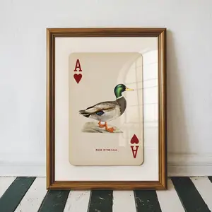 Vintage Mallard Duck Ace of Hearts Print – Retro Playing Card Decor, Old Money Aesthetic, Western Cowboy Duck Hunting Poster, Gift for Dad - NO FRAME