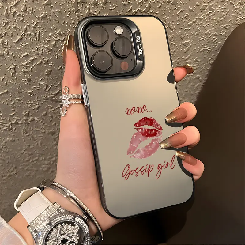 Xoxo Red Lips Gossip Girl Aesthetic Trendy Phone Case for iPhone 16 11 15 14 13 12 Pro Max Plus Case Shockproof Phone Case Birthday Christmas Gifts for Fans Teens