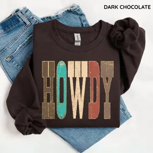 Howdy Western Sweatshirt, Yee Haw Cowgirl Crewneck, Country Cowboy Sweater, Southern Howdy Graphic Sweatshirt, Trendy Rodeo Outfit Gift for Her