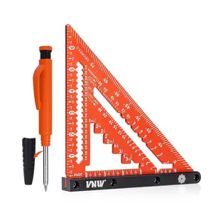 7inch Rafter Square with Carpenter Pencil, 1/8" Precision Heavy Duty Aluminum Woodworking Rule,Triangle Ruler Measuring Layout Tool (Champagne, Rafter Square)