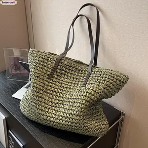 Straw Tote Bag for Women, Boho Woven Shoulder Bag with Adjustable Strap, Lightweight Casual Open-Top Shopper for Summer Beach Vacation