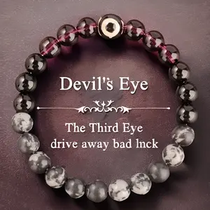 1pc Stone Devil's Eye Beaded Bracelet with Evil Eye - Beads & Amulet for Men & Women, Unisex Good Luck Jewelry Gift for Weddings, Daily Wear