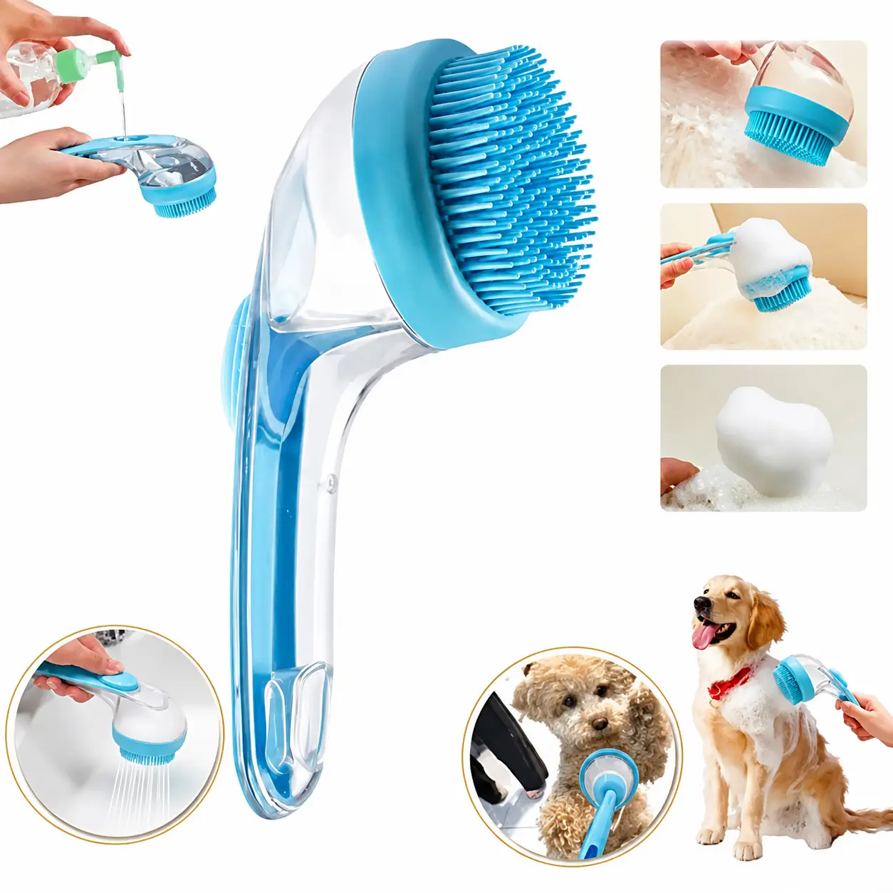 2026 New 2-in-1 Pet Bath & Grooming Deshedding Animal Hair Brush with Built-in Soap Dispenser, 8in×3in×4in, Gentle Massage Tool for Dogs & Cats, Enhances Hair Care, Improves Bathing Experience, Boosts Blood Circulation, Animal Hair Brushes