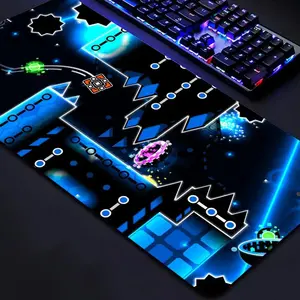 Geometry Dash Gaming Mouse Pad, Anime Style Desk Mat with Smooth Surface, Anti-Slip Rubber Base, Durable Thick Design, Extended Keyboard Mousepad for PC Gamer Setup