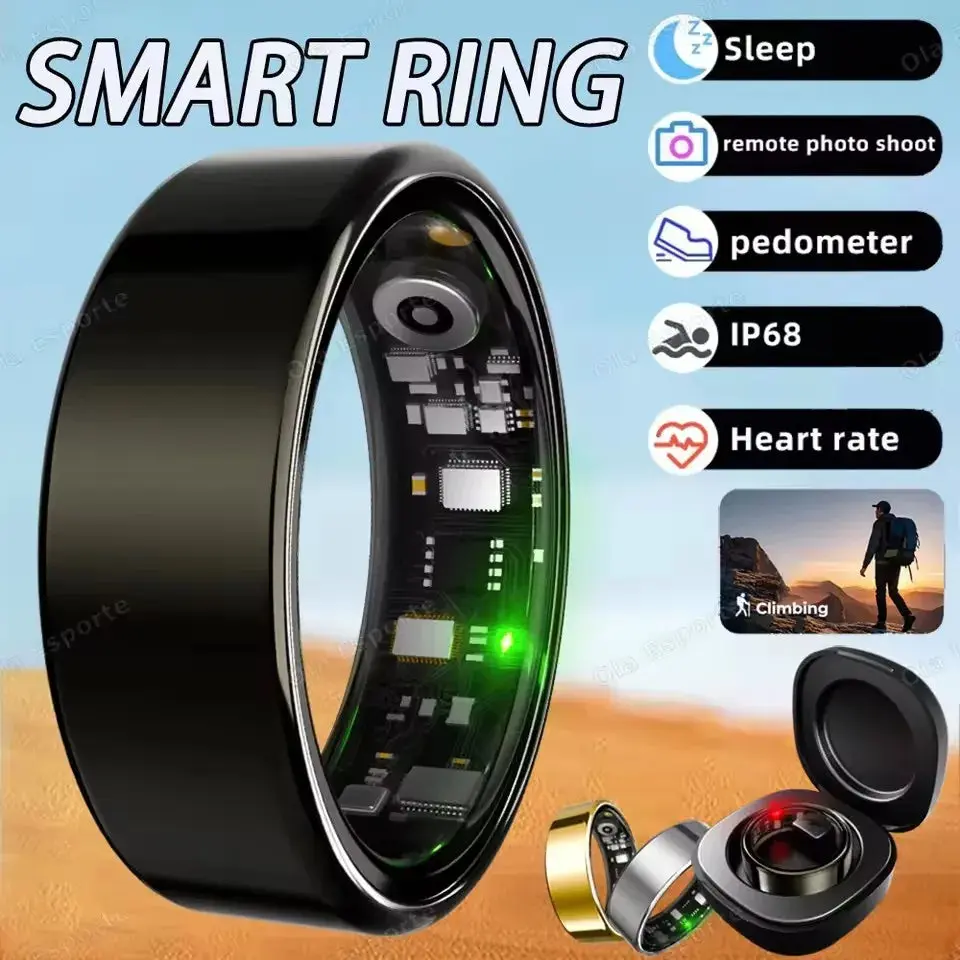 2026 Waterproof Titanium Smart Ring - Fitness Tracker with Heart Rate, Blood Pressure, Sleep Monitoring, Motion Tracking, Audio Functionality, Memory, Magnetic, Mobile Bluetooth Connectivity, Pedometer - Ideal for Birthday Gifting