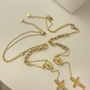 14k Gold Plated Guadalupe Rosary with Cross Pendant and Beads