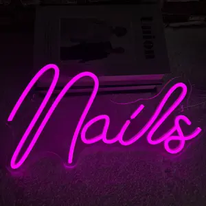 Nails Neon Sign, Hot Pink Led Neon Signs for Wall Decor, USB Powered Neon Signs Letter Neon Lights for Bedroom Bar Party Girls Room Nail Room Salon, Lash Room Decoration