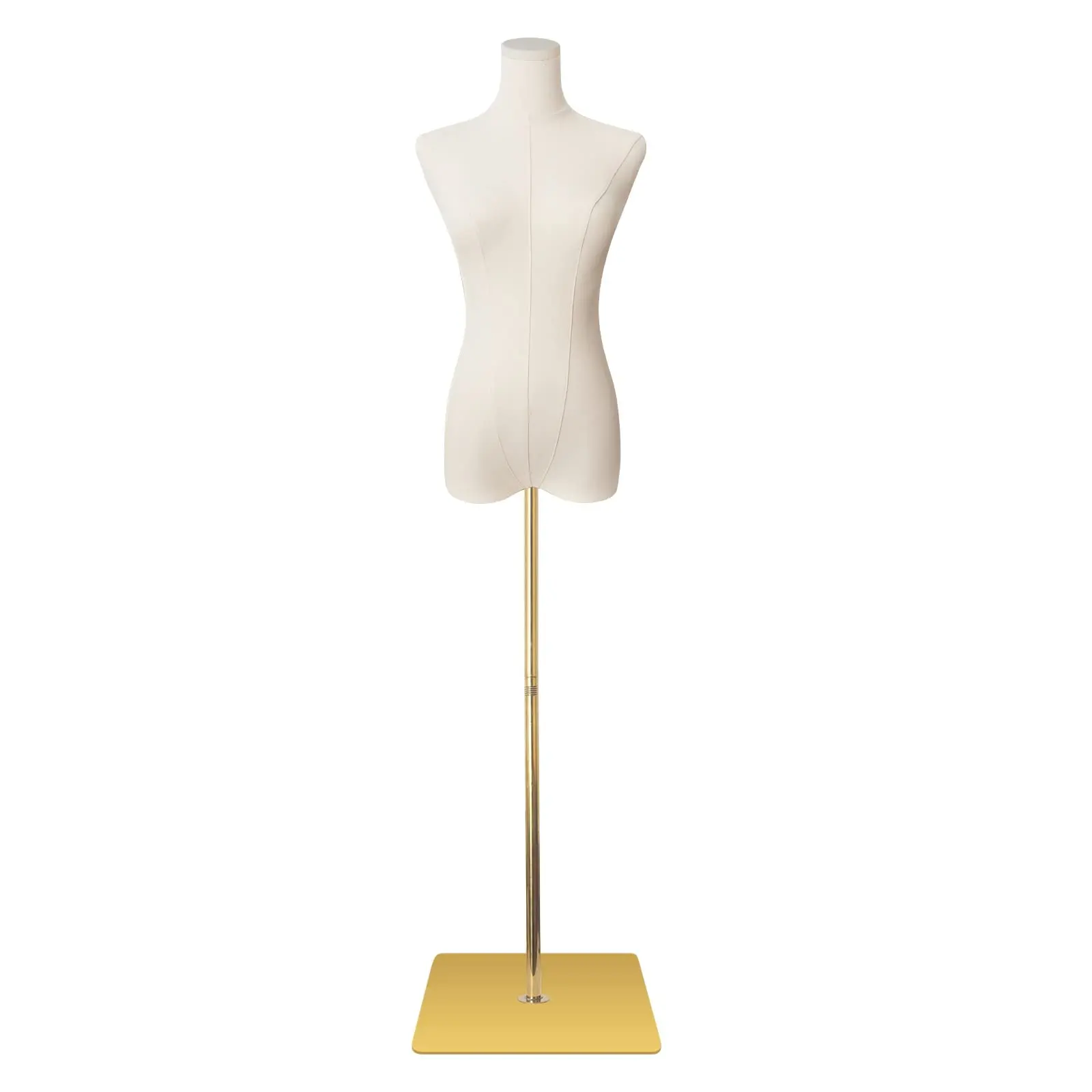 SHAREWIN Female Mannequin Torso for Clothing Photography, Adjustable Height Gold Metal Stand Thin Dress Form, Pinable Body for Online Shop Apparel Window Jewelry Display Cardboard Wedding