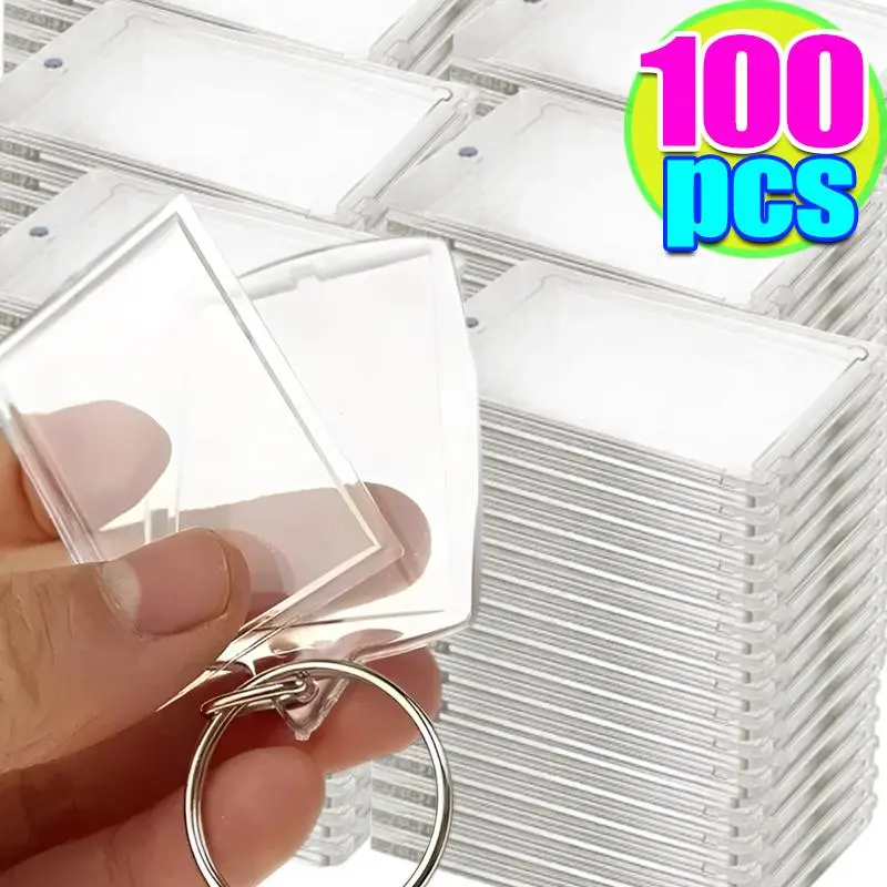 5/100pcs New  Acrylic Transparent Blank Inlaid Photo Keychains Photo Frame Keychain Holder DIY Split Keychain Gift