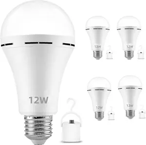 【4 PACK】Rechargeable Emergency Light Bulbs A19, Camping Lamp Battery Powered LED Light Bulb 5000K Day light E26 E27120 Volt 12W 60W Equivalent with 4000mAh for Home Power Outage Camping Hurricane Thanks giving decorations, BlackFriday, Christmas gifts