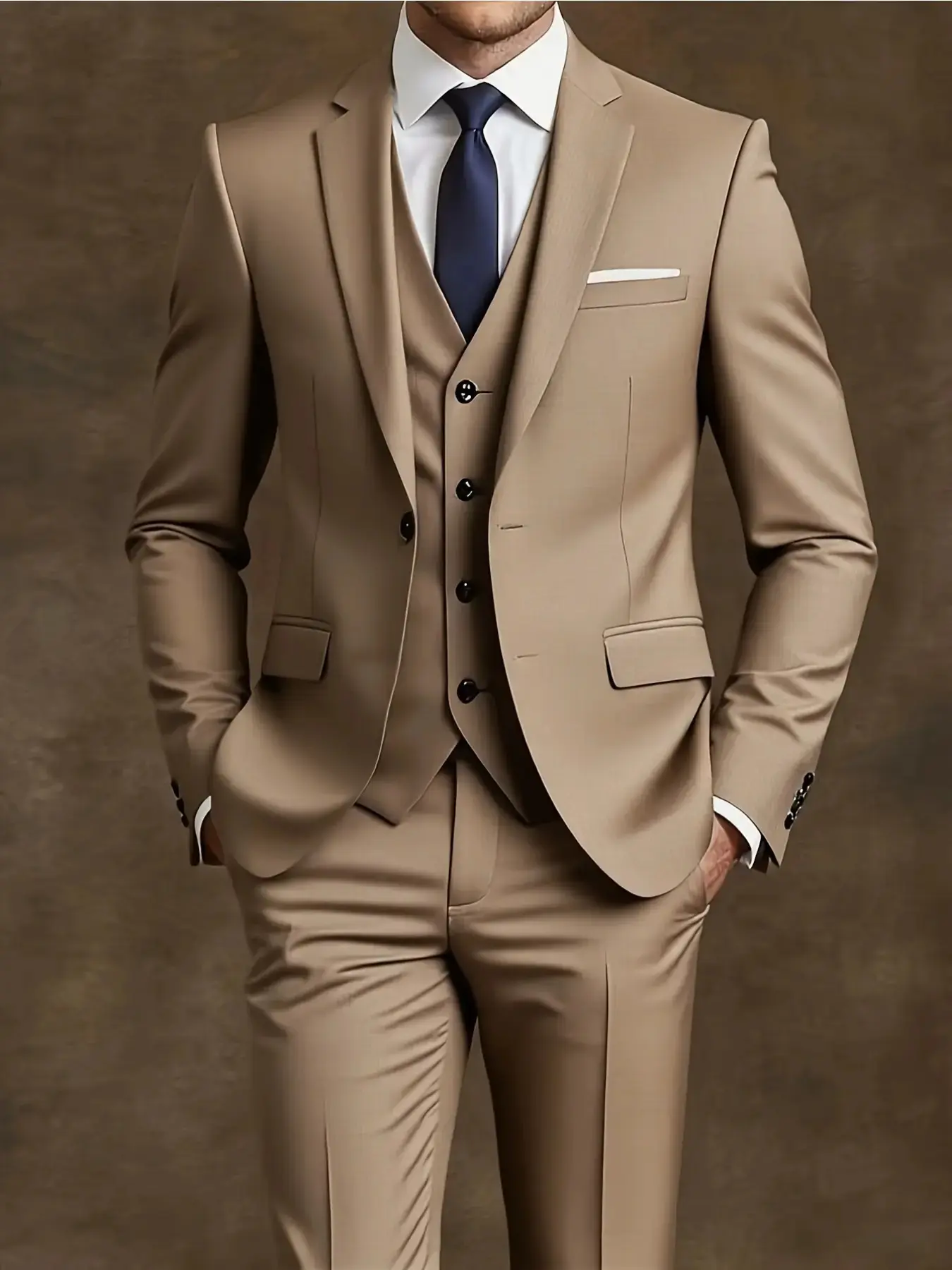 Men'S 3pcs Suit - Slim Fit Tuxedo Set Long Sleeve for Weddings & Formal Occasions, Perfect for Office Meetings and Events, Formal Attire, Formal Work Clothing, Durable Wedding Wear, Menswear
