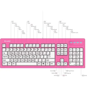 104-Key Large Print USB Wired 7ft, Spill-Resistant, Hot  and White, Durable Keyboard for Laptop, , TV, and Computer ()
