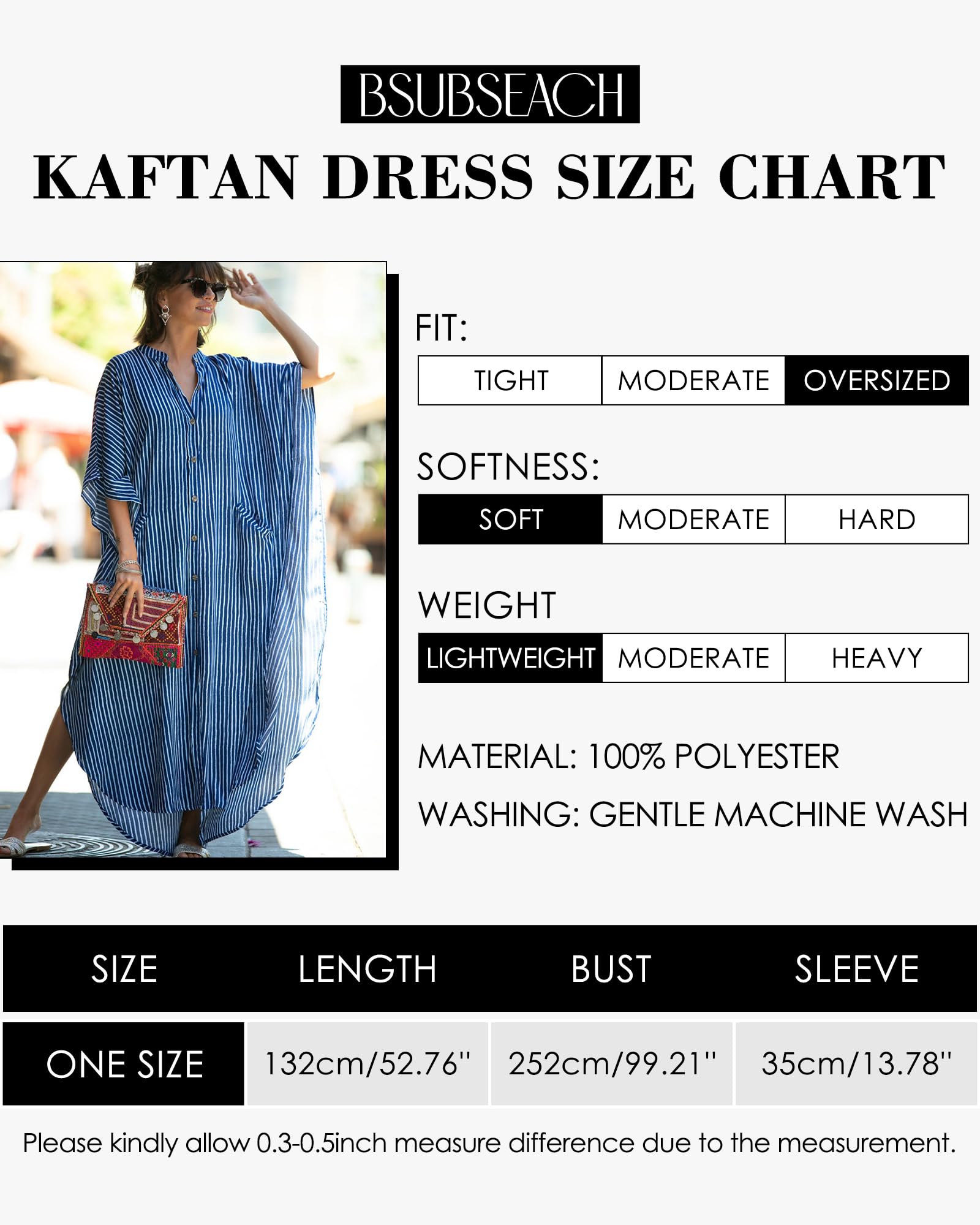 Bsubseach Women Ethnic Print Kaftan Beach Dress Plus Size Swimsuit Cover Up