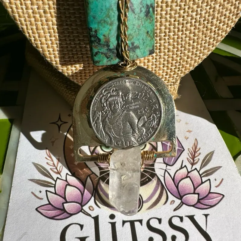 Azúcar Celia Cruz Turquoise & Quartz Pendant Statement Piece Timeless Elegnace