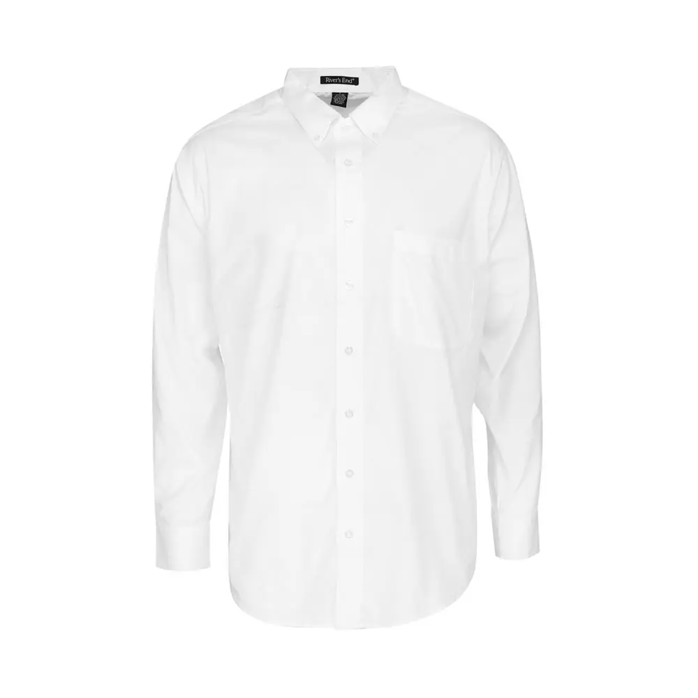 River's End Mens Ezcare Pinpoint Collared Long Sleeve Button Up Shirt Casual Tops Casual - White