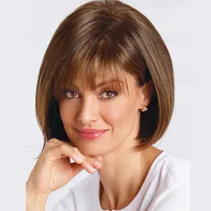 Short Brown Bob Wig for Women Fashion Highlight Straight Synthetic Wig Soft Hair Replacement Wig Natural Looking Fancy Dress Party Wig for Lady