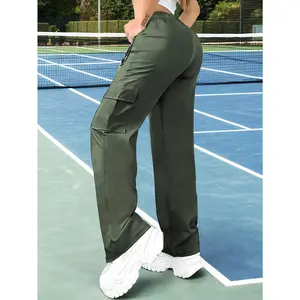 Women's Sports Pants-Stretch Adjustable Drawstring Waist + Zipper Pockets, Machine-Washable Gym/Yoga/Hiking Trousers Women's Clothing