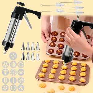 Cookie Press Maker Gun Kit, Cookie Press for Baking, Stainless Steel Spritz Cookie Press Gun with 8 Piping Tips and 13 Cookie Discs, for DIY Christmas Cookie Maker and Decorating Cookies