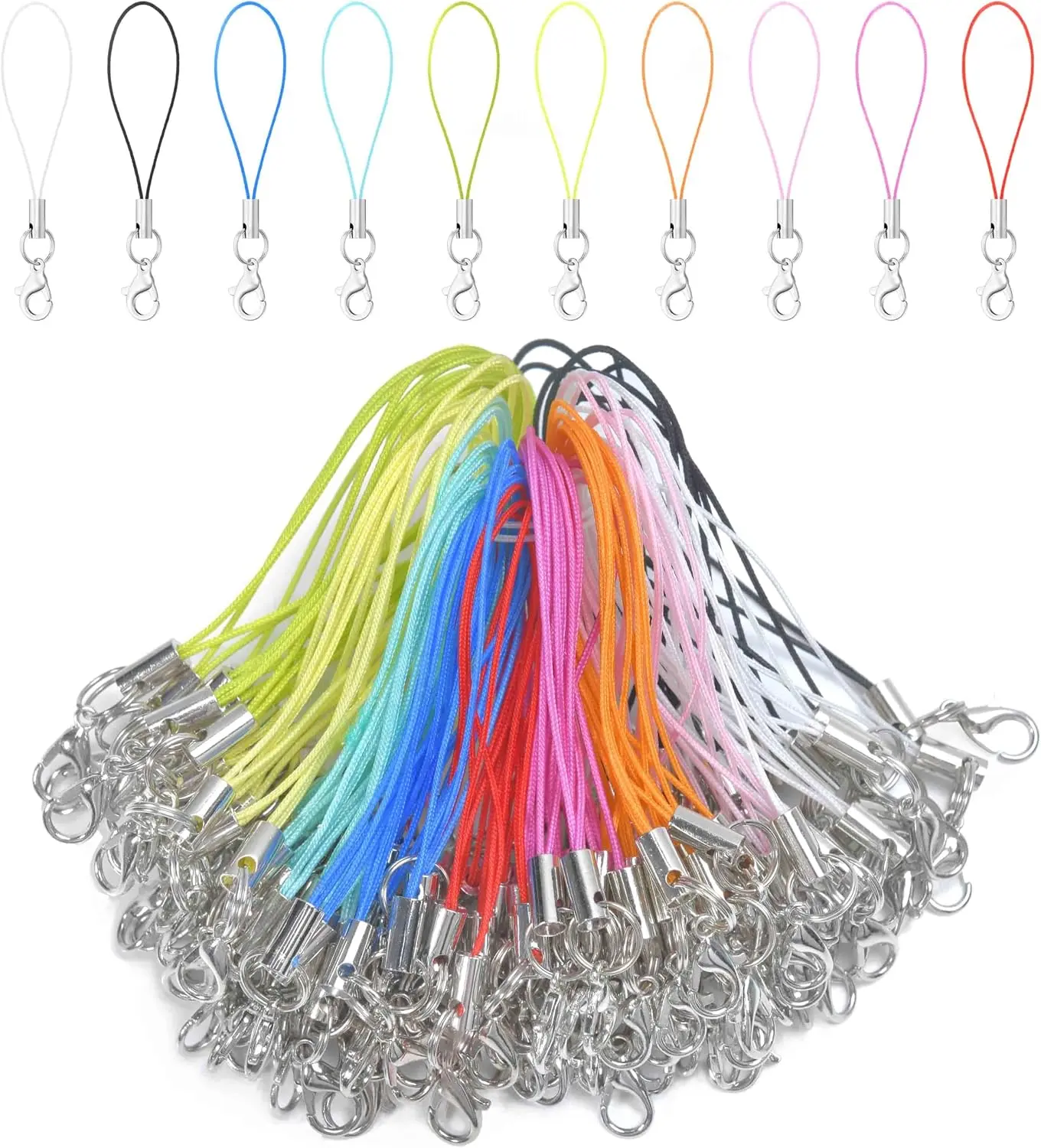 100Pcs Mobile Phone Charms Straps with Lobster Clips, Lanyards, Pendants & Cellphone USB Keychain DIY Jewelry Accessories