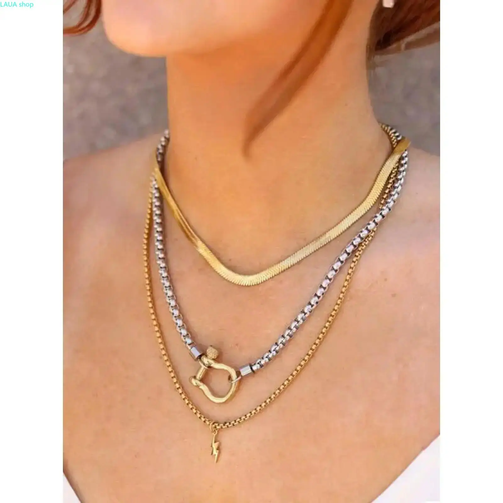 Waterproof Stainless Steel Unisex Layering Chain Pendant Necklace, All-Match Exquisite Trendy Jewelry With Secure Clasp For Daily Party & Birthday Gifting