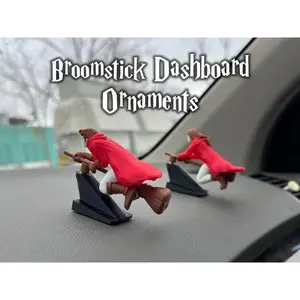 Witch and Wizard Broomstick Dashboard Drift Ornaments - Fantasy Car Decoration