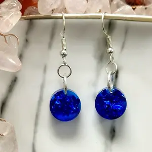 Blue round resin large earrings