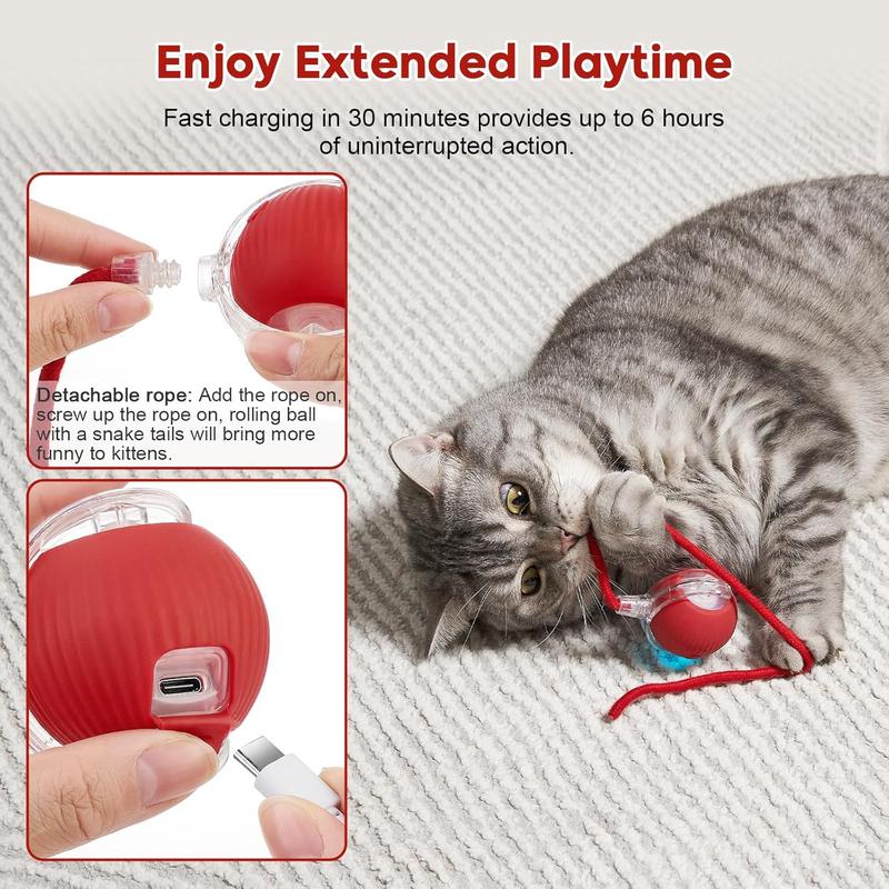 Interactive Dog Cat Toy Ball, Upgraded Rechargable Smart Automatic Rolling Pet Ball with Tail, Fast Moving Toy for Bored Indoor Kitty Puppy