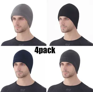 4Pack Helmet Liner Skull Cap - Fleece Lined Thermal Beanie with Glasses Holes for Men & Women - Moisture Wicking Cycling, Running & Ski Hat - Winter Sports & Outdoor Helmet Liner-Warmth & Cycling Apparel-Headwear Thermal Skull Cap
