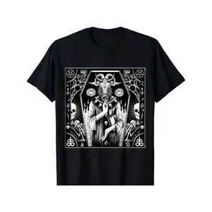Men'S Gothic Occult T-Shirt - Limited Edition Black Goat Pentagram Baph Design with Baphomet Symbol & 5-Pointed Star - 666 & Inverted Pentagram - Heavy Metal Inspired Casual Round Neck Short Sleeve Tee - Sizes S-3XL Tshirt Crewneck Menswear