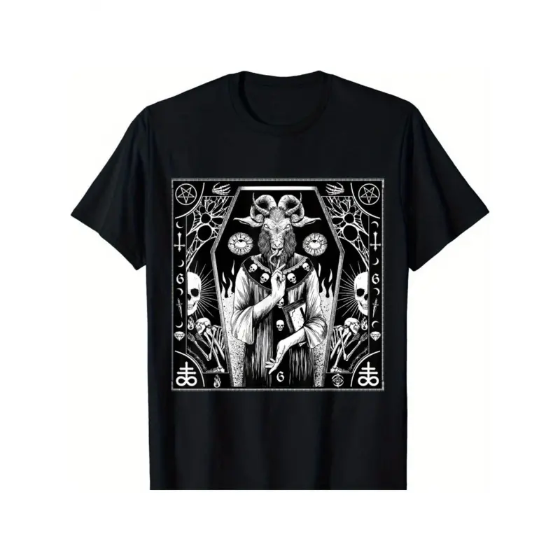 Men's Gothic Occult Shortleeve Top - Limited Edition Black Goat Pentagram Baphomet Design, 666 Inverted Star, Heavy Metal Streetwear Goth Clothes Crewneck Casual Tee (Sizes S-3XL) Menswear Tshirt