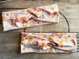 Handmade Peach Mushroom & Floral Psychedelic Stretchy Twist Headband for the Gym, Yoga, Work, Casual Wear