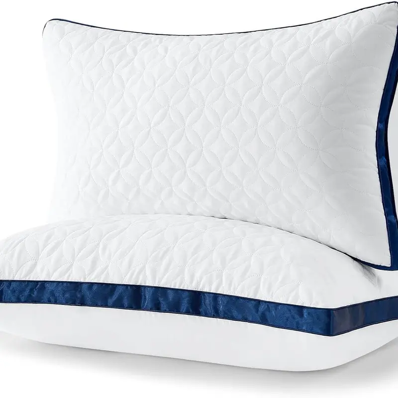 2-Pack Queen Size Cooling Pillows for Sleeping - Ergonomic Durable Memory Foam Hybrid, Quilted Emboss Gusset, Plush Embossed Side, Breathable Down Alternative, Anti-Allergy, Anti-Bacterial, Adjustable Luxury Support, Modern Home Decor Cushion