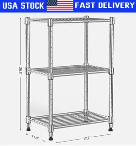 Chrome 3 Shelves Wire Shelving Rack Adjustable Garage Kitchen Bathroom Storage