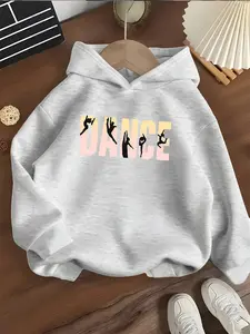 Girls' Hooded Sweatshirt Dance Sprite, Dancer Character Letter Print, Art Style, Comfortable Fabric, Casual Fit, Spring & Fall