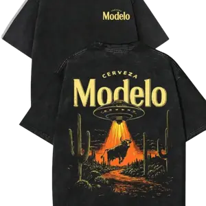 Modelo UFO Bull Graphic Tee |   Vintage Distressed Retro Sci Fi Beer Print Washed Cotton Unisex Shirt |   Perfect Urban Street Style for Party, Gathering, Holiday Gifting & Daily Wear