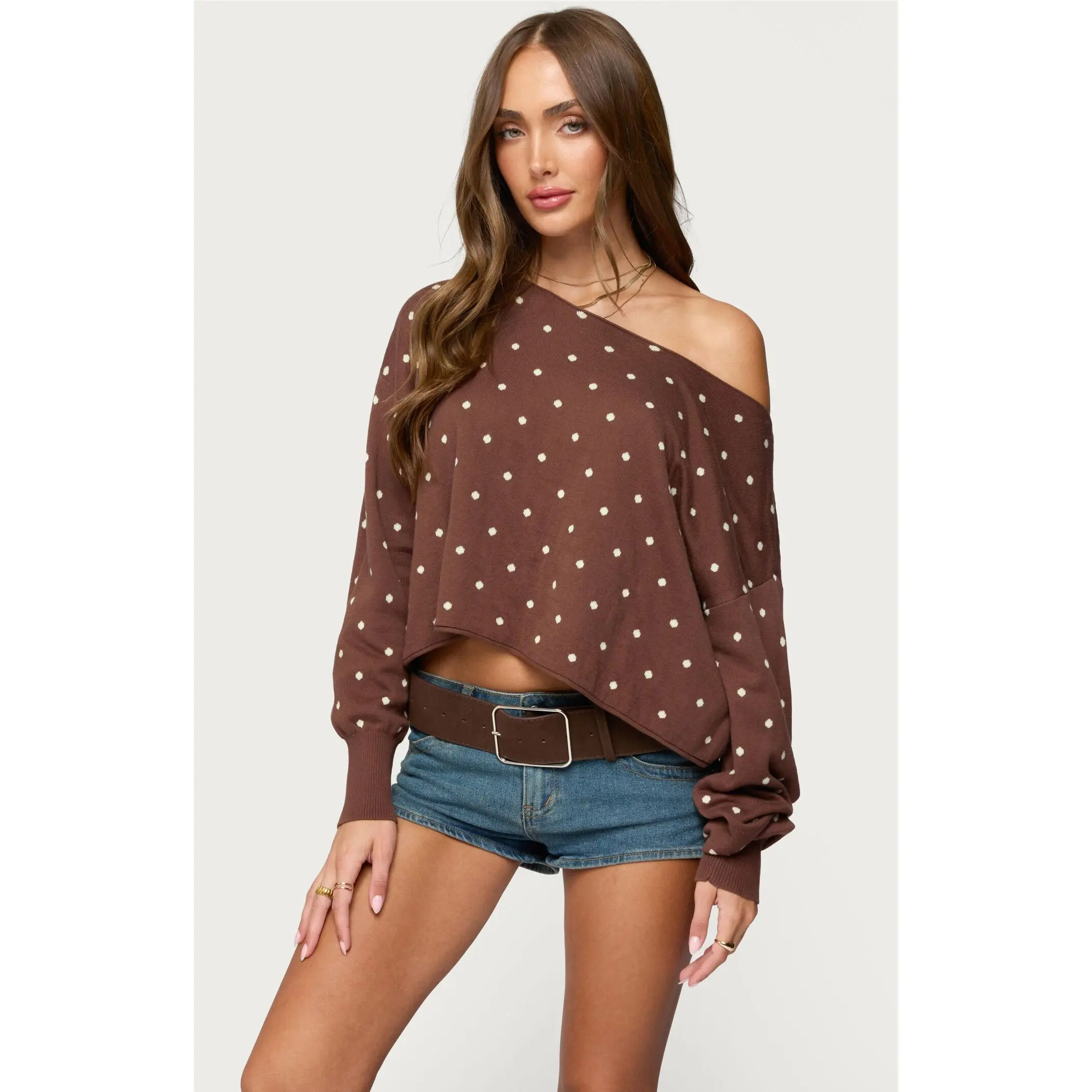 Edikted Women's Oversized Off Shoulder Polka Dot Sweater