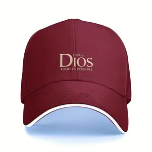 1pc "Con Dios Todo Es Posible"  Cap - Breathable Polyester, Black with Golden Lettering |   Perfect for Fitness Running and Couples Wear, Sports Accessory, Trendy Hat, Stylish Headgear, Adjustable Fit