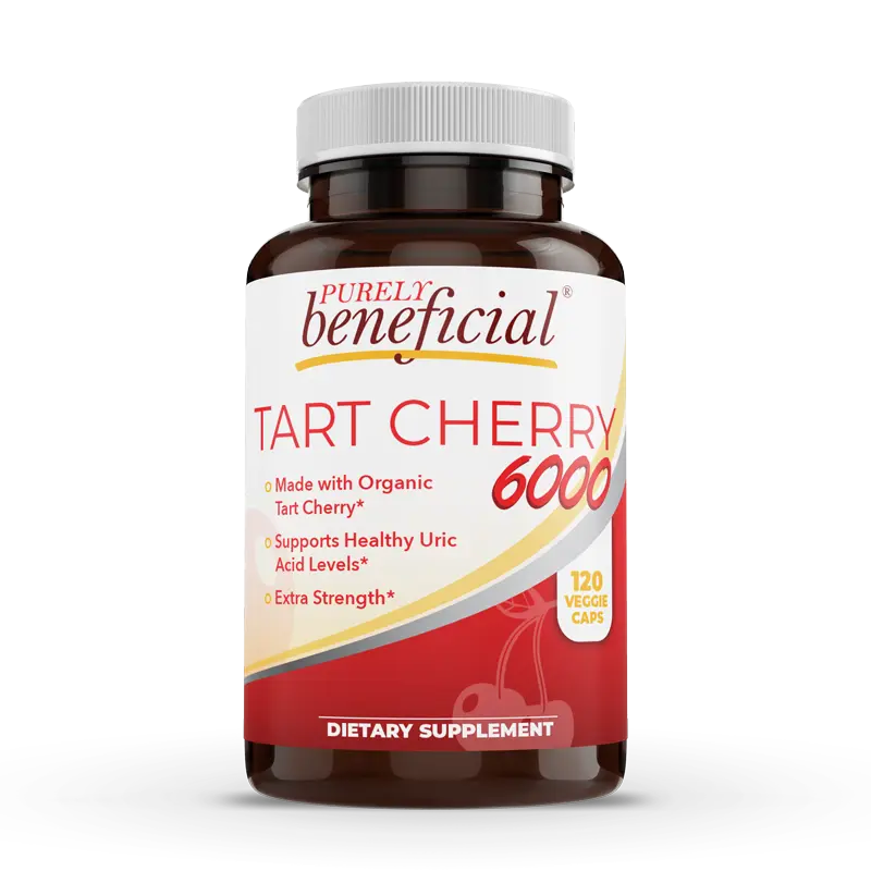 PURELY beneficial Tart Cherry Capsules 6000 mg, Extra Strength Montmorency Tart Cherry Extract, Uric Acid Flush for Joint Comfort, Antioxidant & Immune Support, Non-GMO, Gluten Free, 120 Count