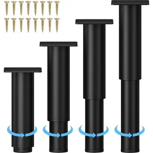 Metal Adjustable Furniture Legs 5.12-9.45 inch, Adjustable Height Replacement Support Legs for Sofa Cabinet Bed Couch Dresser Chair Coffee Table, Set of 4 Black