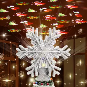 LYSHIYI Christmas Tree Toppers Lighted with Silver Snowflake Projector, Built-in 180° LED Rotating Projector Christmas Tree Decoration, Design for Xmas Holiday Christmas Tree Decoration(Silver)