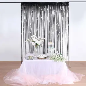 Black Metallic Tinsel Foil Fringe Doorway Curtain Party Backdrop 8ft