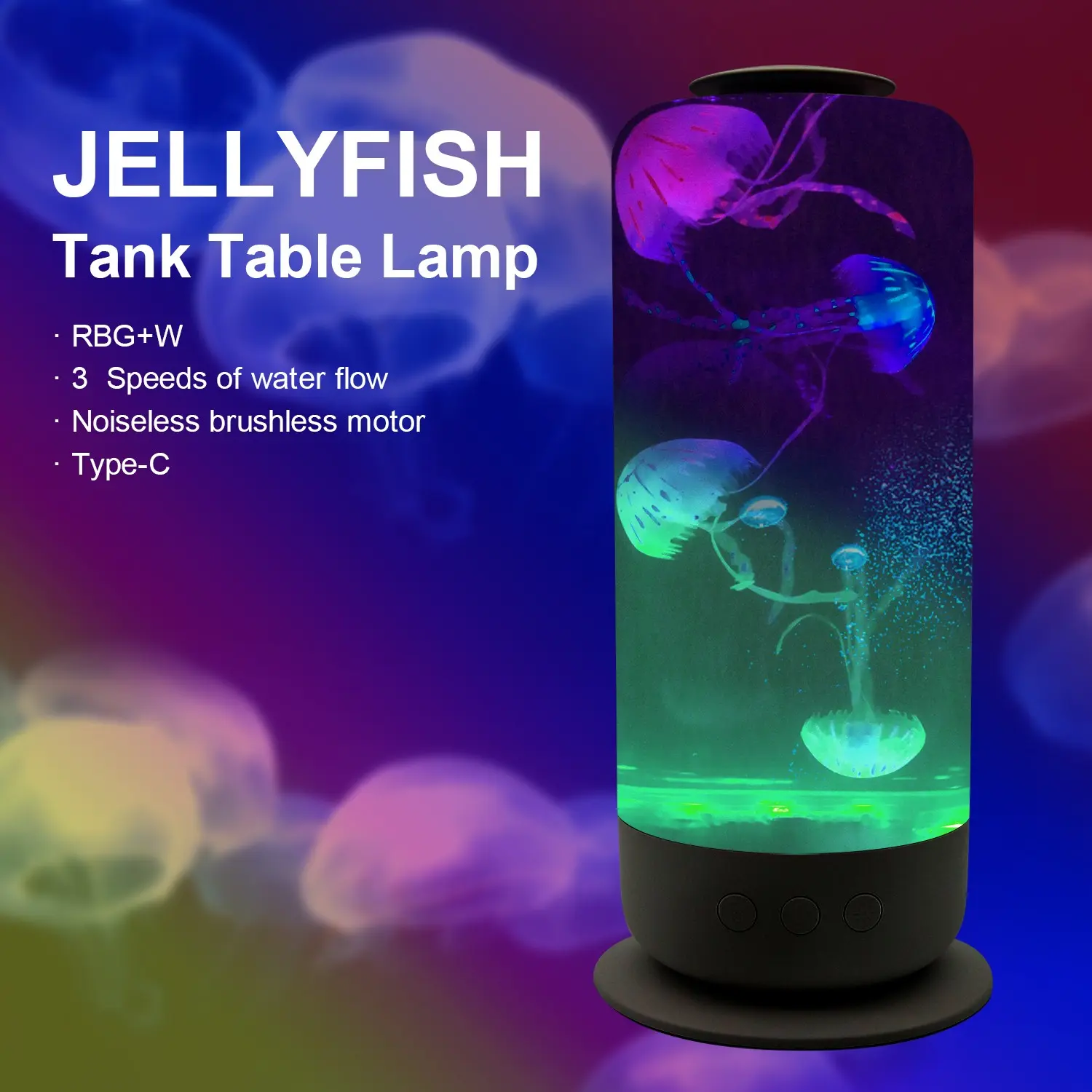 Jellyfish Lamp 2.5L USB Plug-And-Play, LED Color-Changing Aquarium Light, Noiseless brushless motor, Speed Control, 8 Modes, Home Office Ambiance, Unique Gift