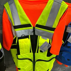 Men's Premium 10-Pocket Reflective Adjustable High Visibility Surveyor Vest, Multi-Size Workwear with Rear Zip, Reflective Adjustable Vest