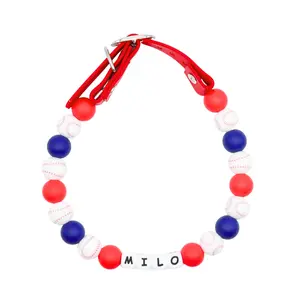 Anita's Stitches Baseball Beaded Name Dog Collar Adjustable Waterproof Handmade with Silicone Beads & Biothane Straps Perfect for  outdoor walks Handmade in the USA
