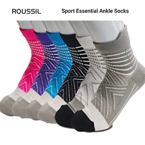 ROUSSIL Sport Essential Ankle Socks - Women's Compression Ankle Support, Moisture Wicking Cushioned Athletic Socks for Plantar Fasciitis Relief, 6 Pairs