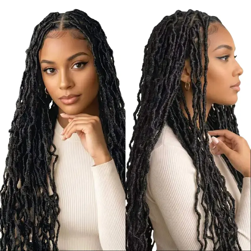 Synthetic Super Long Full Lace Wig Knotless Butterfly Braided Wigs for Black Women Faux Dreadlocks Braids Lace Front Wig 40Inch